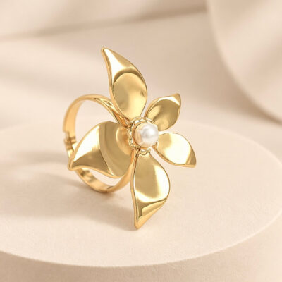 Anillo Ajustable Flor y Perla