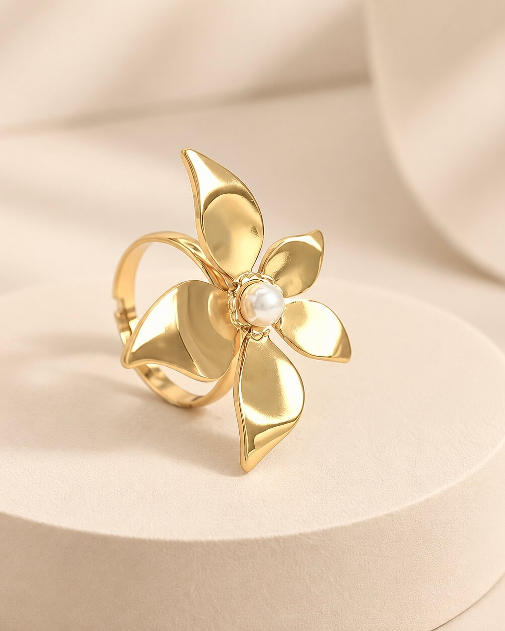 Anillo Ajustable Flor y Perla